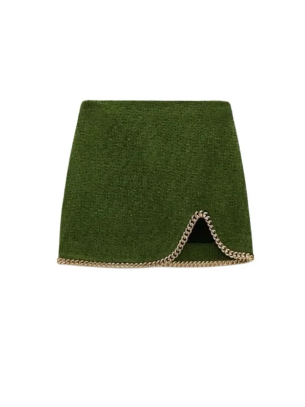 ZARA Green Textured Mini Skirt with Gold Chain Detail - NWT - Size M - Picture 2 of 7
